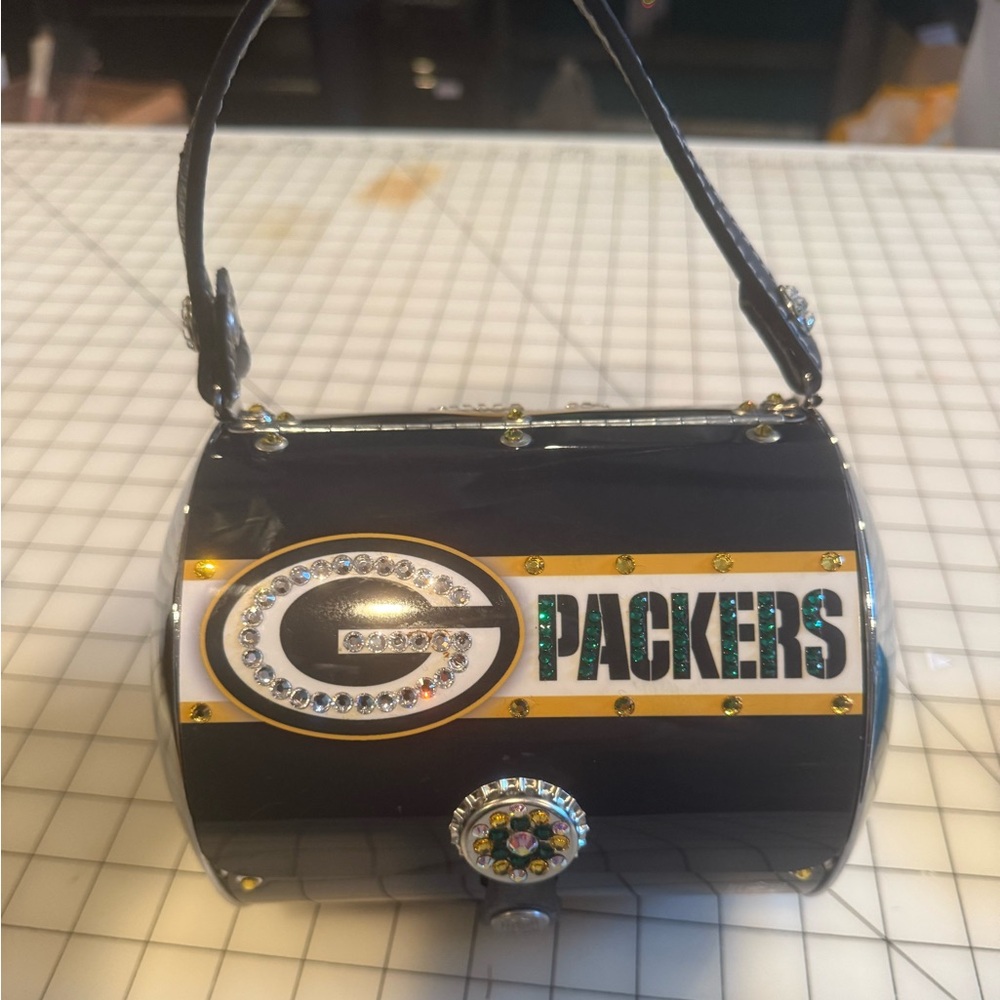 Green Bay Packers Green and Yellow Women's Clutch with rhinestones.